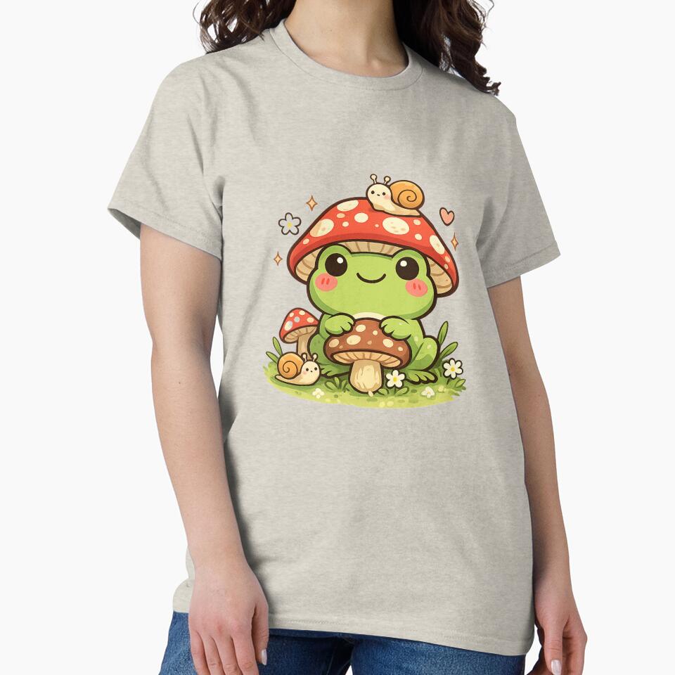 Frog under a mushroom hat with his snail friends by FroggyOnly