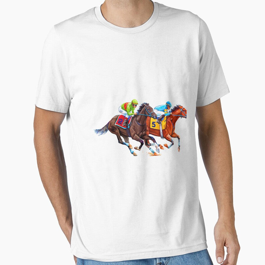 Two racing horses in competition. Hippodrome. Hippodrome. Cross the race track. The horse riding. Vector illustration. Derby. Isolated on white background by yassineddy