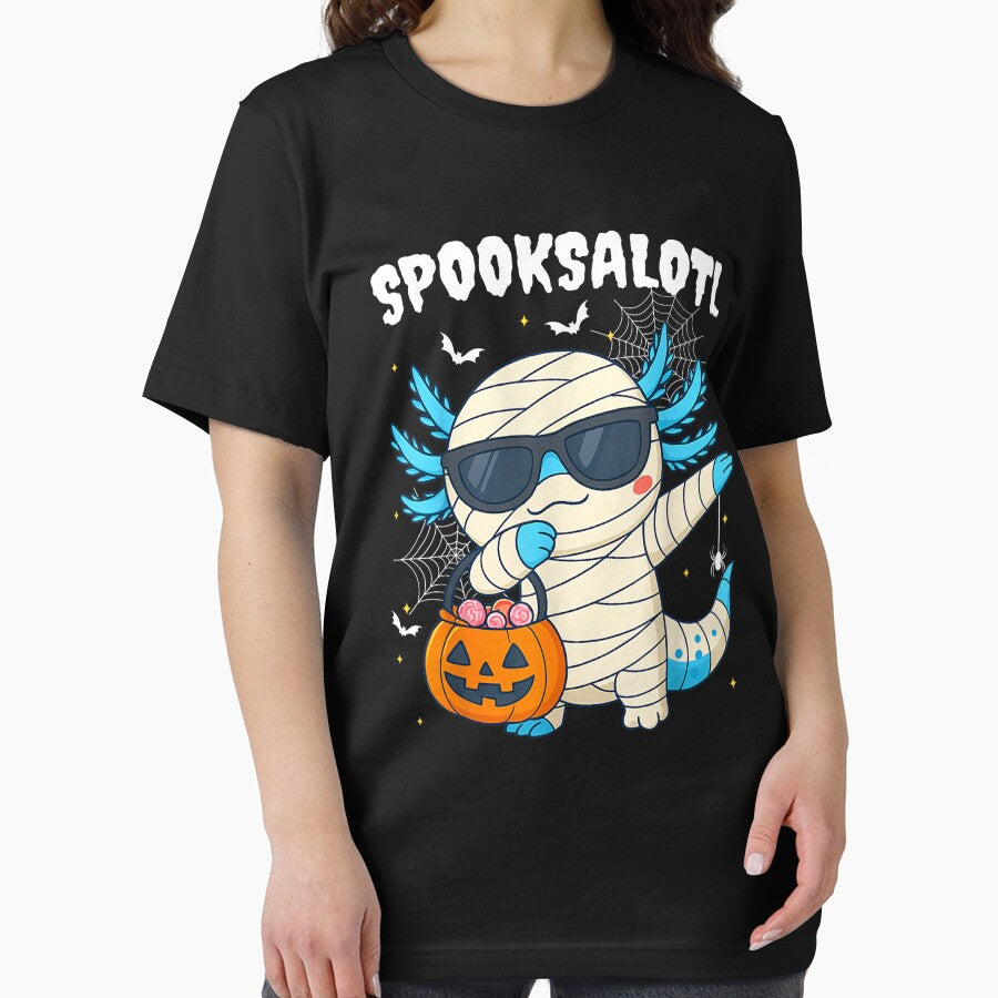 Cute Axolotl Loves Eating Sweet Halloween Pumpkin by BASKF