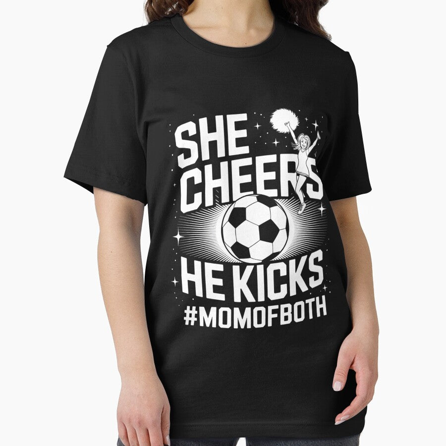 She Cheers He Kicks Mom Of Both Cheer And Soccer Mom by lilLilaBatArt