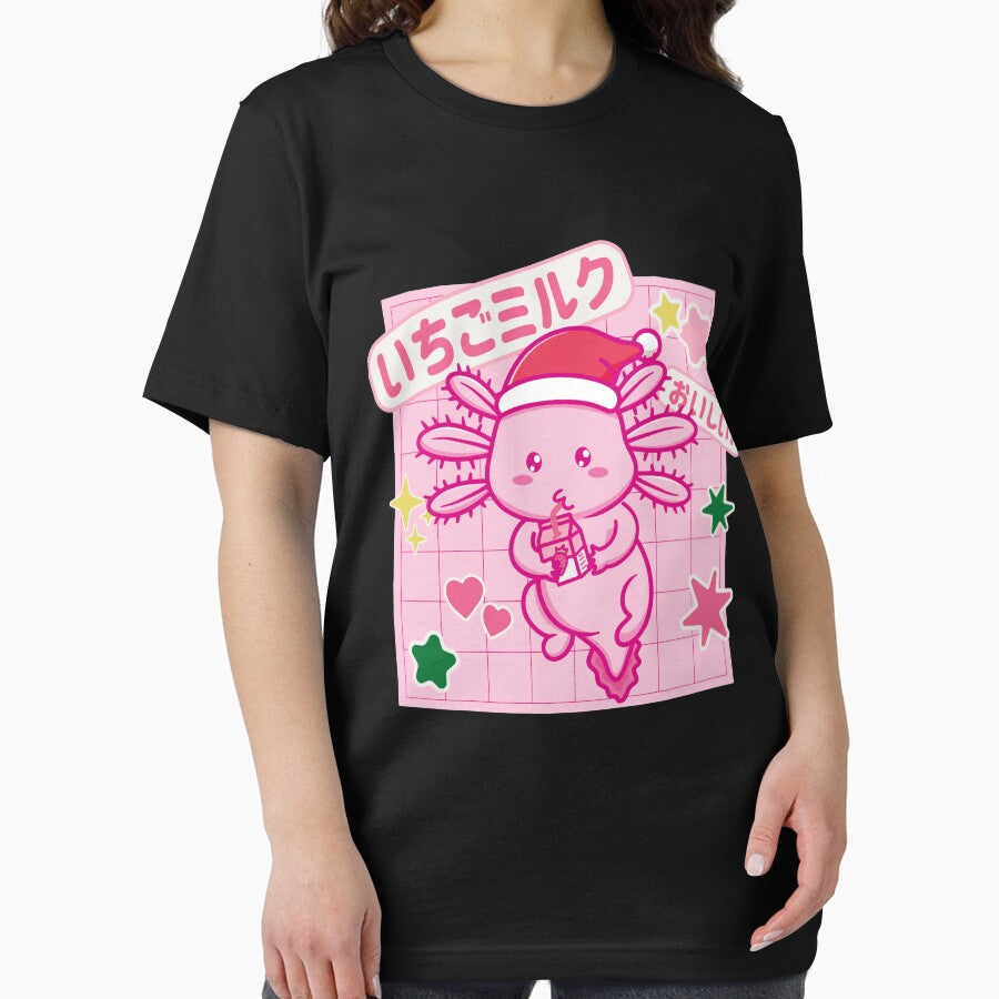 Christmas Kawaii Axolotl Drinking Strawberry Milk Japanese Anime by Tatus Brinal