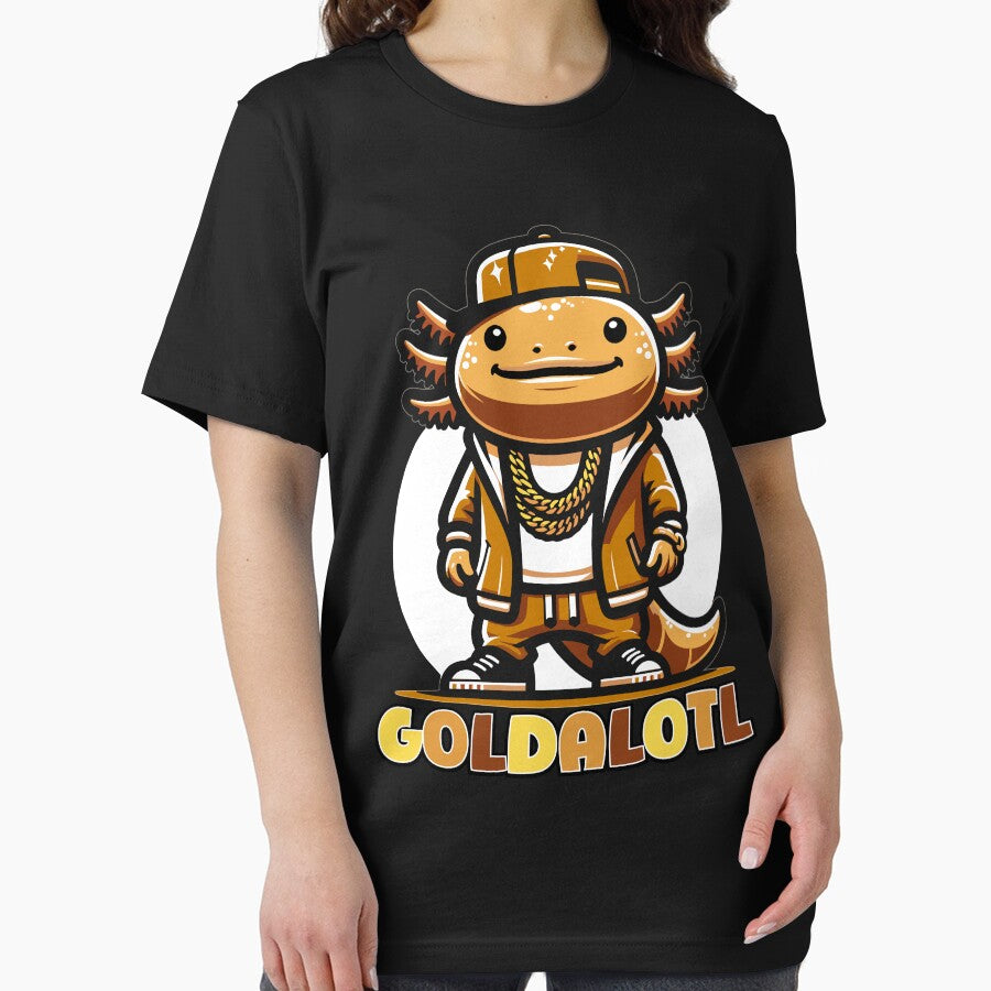 Hip-hop style cartoon goldalotl, golden Axolotl by ColorAlotl