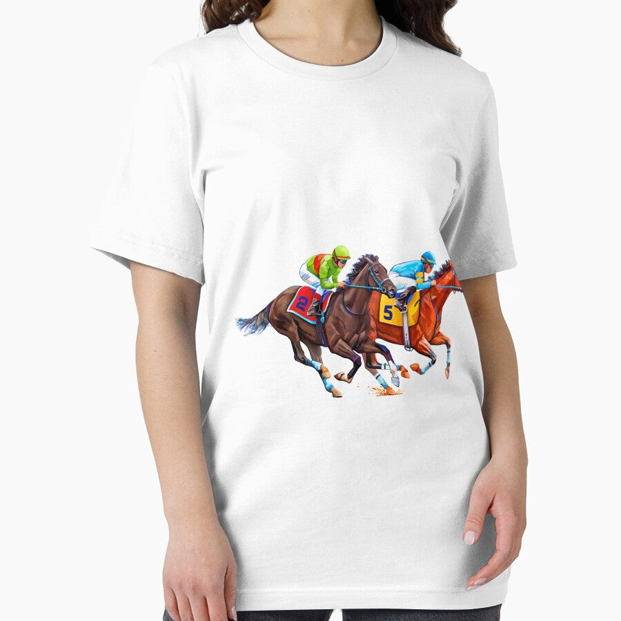 Two racing horses in competition. Hippodrome. Hippodrome. Cross the race track. The horse riding. Vector illustration. Derby. Isolated on white background by yassineddy
