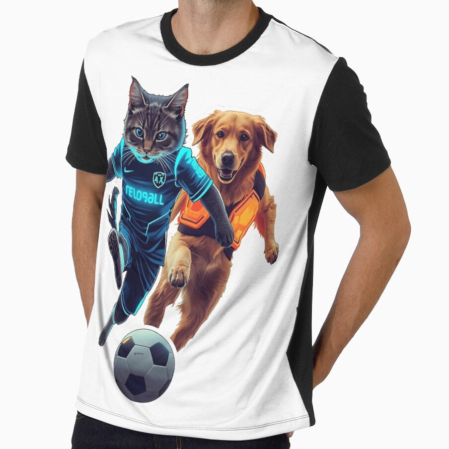 Cyberpunk Cat and Dog Playing Future Soccer by Quotable Gear