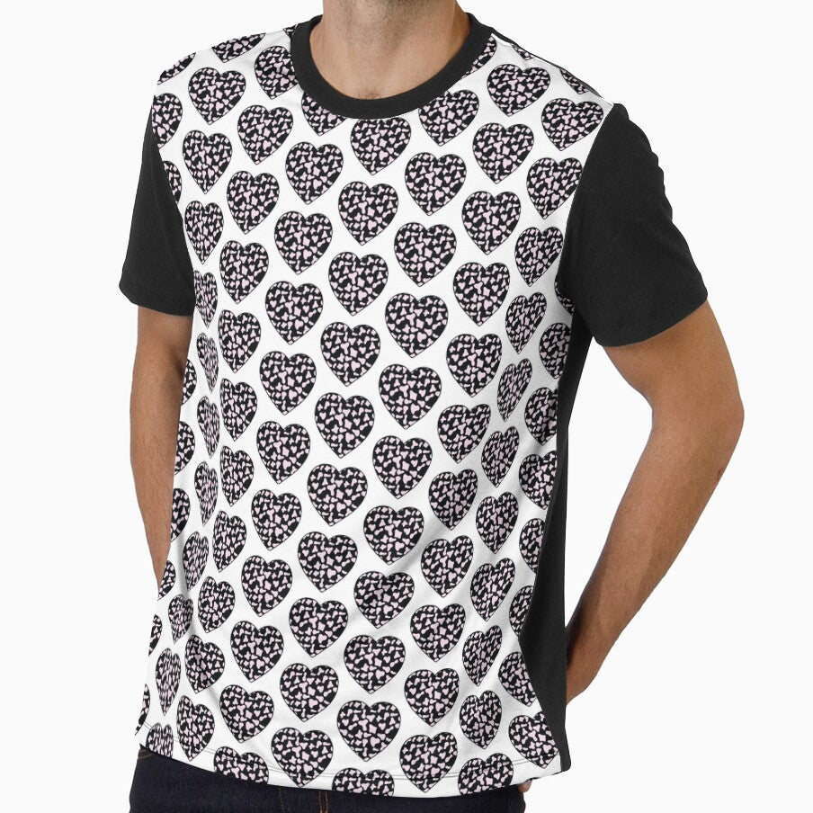 Offset Grid Small Pink Cow Patches on Black Cowhide | Continues Black Cow Heart by Cow-Print-Stuff