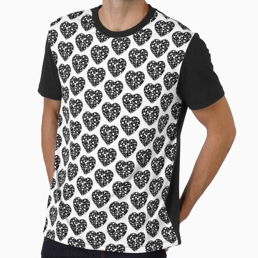 Offset Grid Small Grey White Cow Patches on Black Cowhide | Continues Black Cow Heart by Cow-Print-Stuff