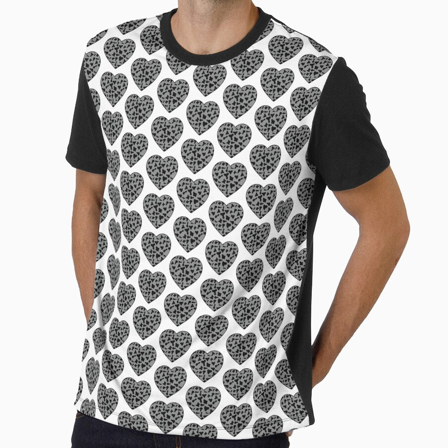 Offset Grid Small Black Cow Patches on Grey Cowhide | Continues Grey Cow Heart by Cow-Print-Stuff