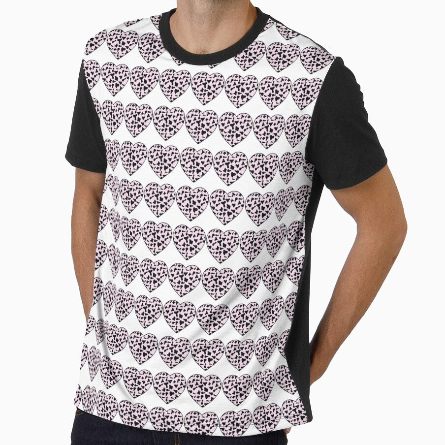 Regular Grid Small Black Cow Patches on Pink Cowhide | Continues Pink Cow Heart by Cow-Print-Stuff