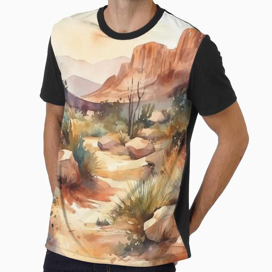 Sunset Over the Distant Mountains - Boho Desert Landscape Watercolors by GVRDesign