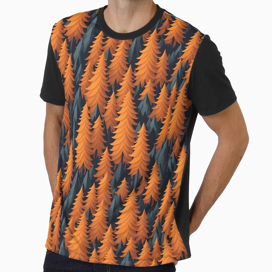 Anime style dark green and orange forest pattern in night by Digitalcipart