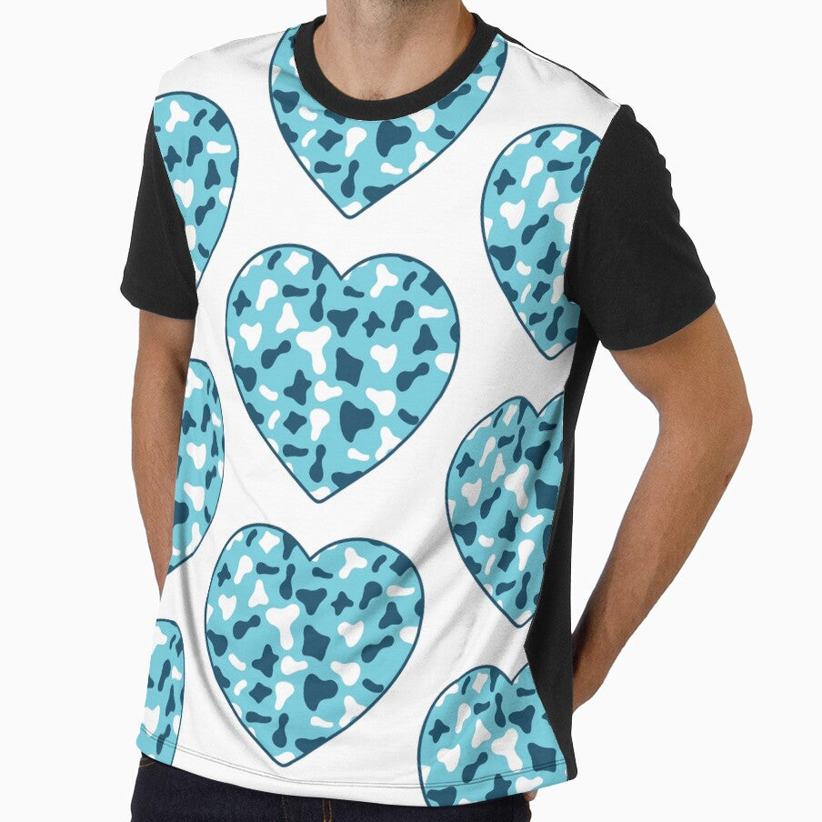 Big White Royal Blue Cow Patches on Light Blue Cowhide | Continues Light Blue Cow Heart by Cow-Print-Stuff