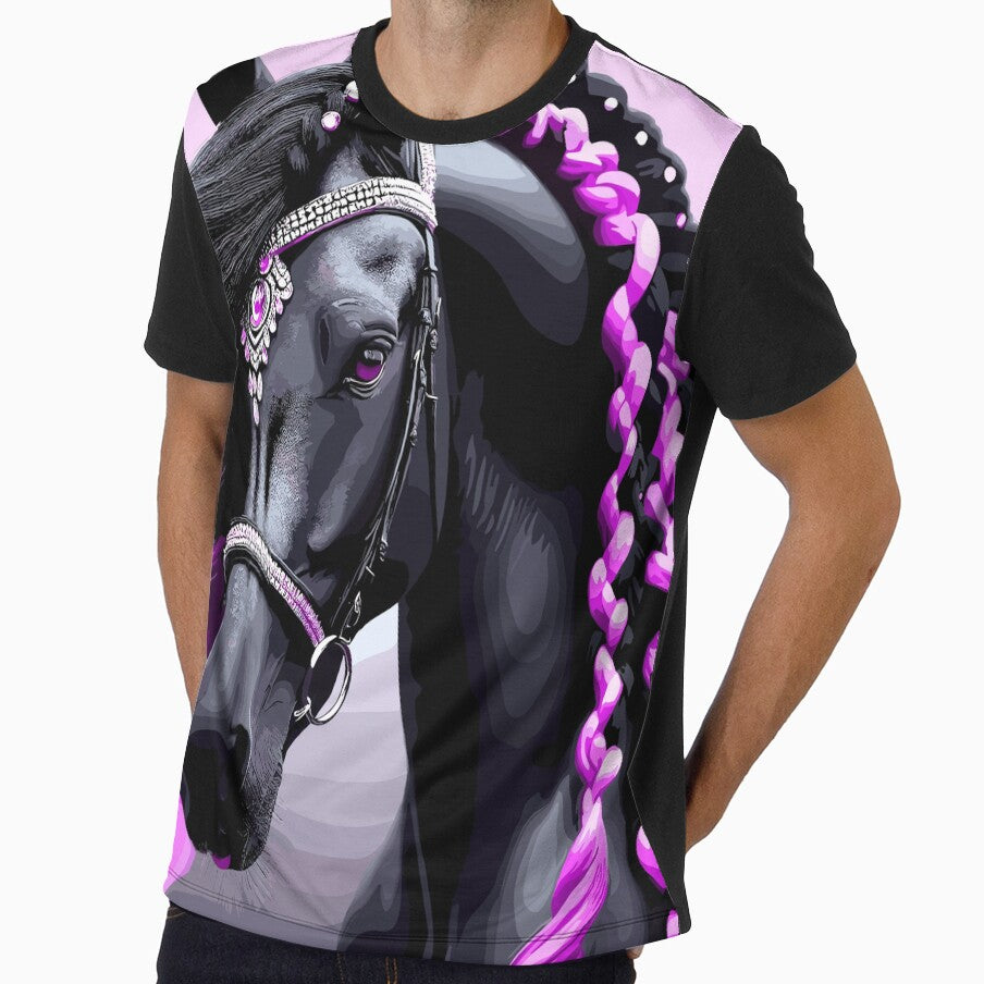 Beautiful Black horse with pink and black hair by Artbyminga