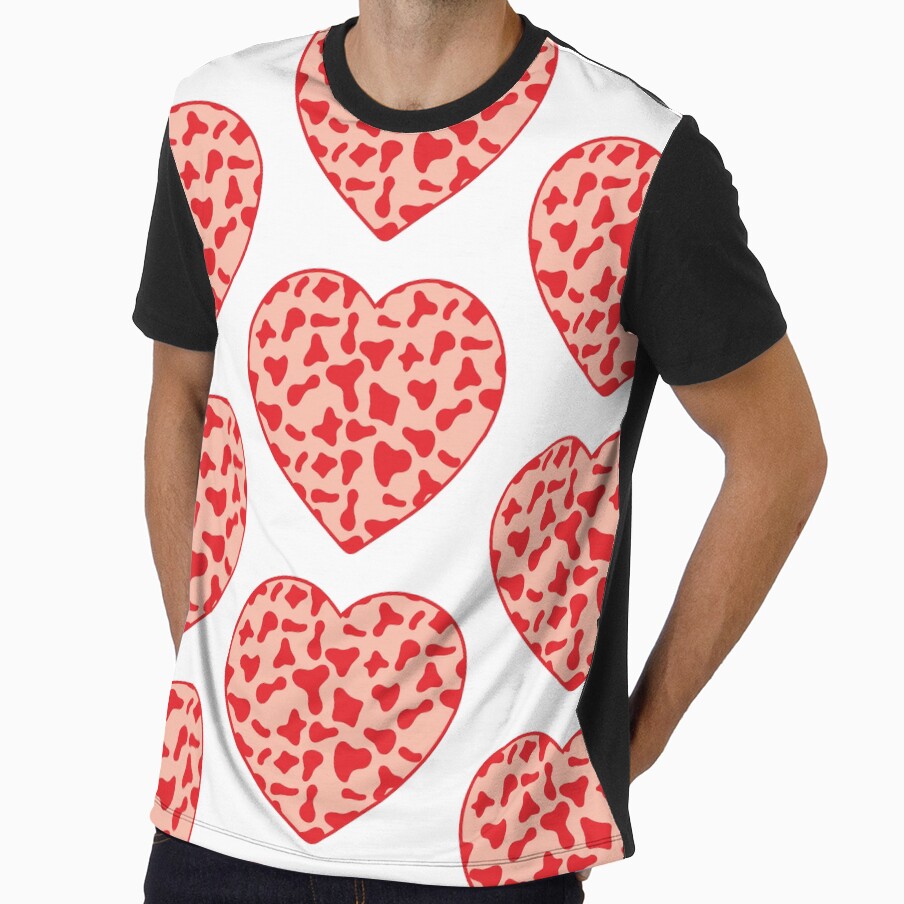 Big Red Cow Patches on Pink Cowhide | Continues Light Blue Cow Heart by Cow-Print-Stuff