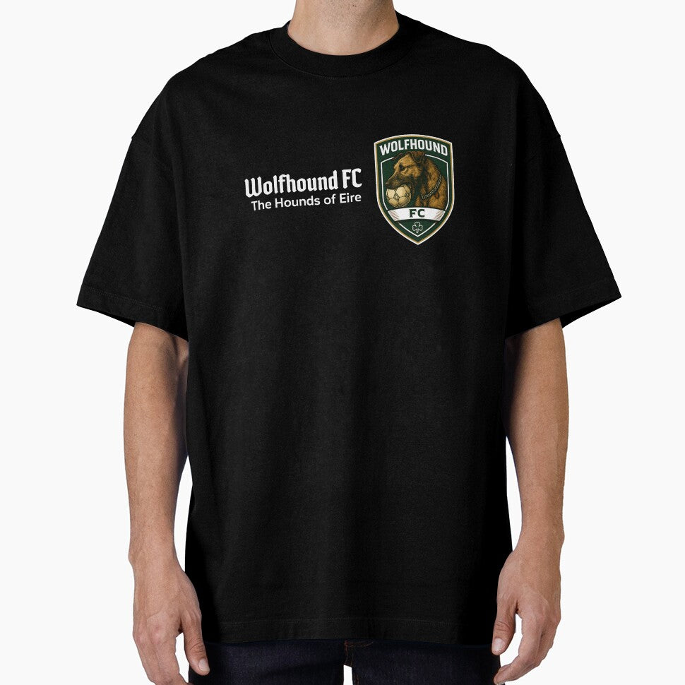Wolfhound FC - Hounds of Eire - Irish Wolfhound with soccer ball in mouth - white font by Irish Wolfhound Central
