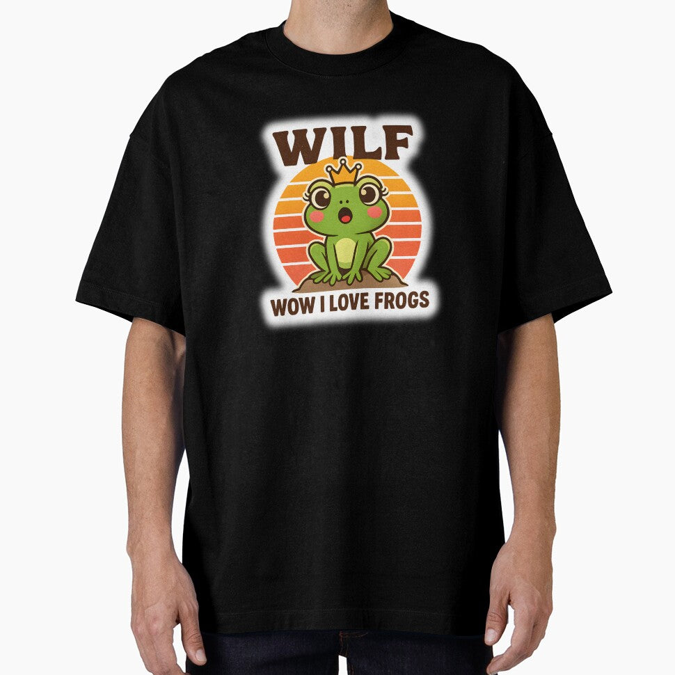 WILF Frog Cute Design – Wow I Love Frogs Funny Meme, Kawaii Frog Lover Gift, Retro Cartoon Frog by Basma Designs