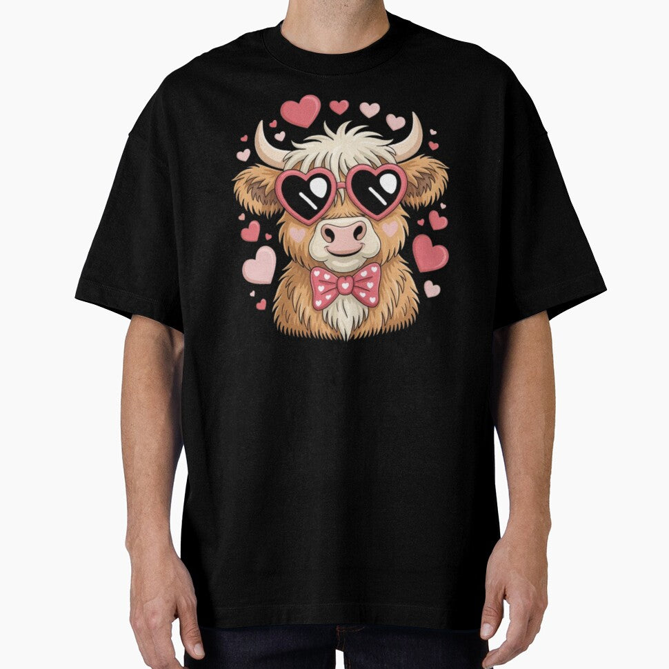 Cute Highland Cow Valentine T-Shirt | Fluffy Cow with Hearts Shirt | Farm Animal Valentine Gift by Youpiworld