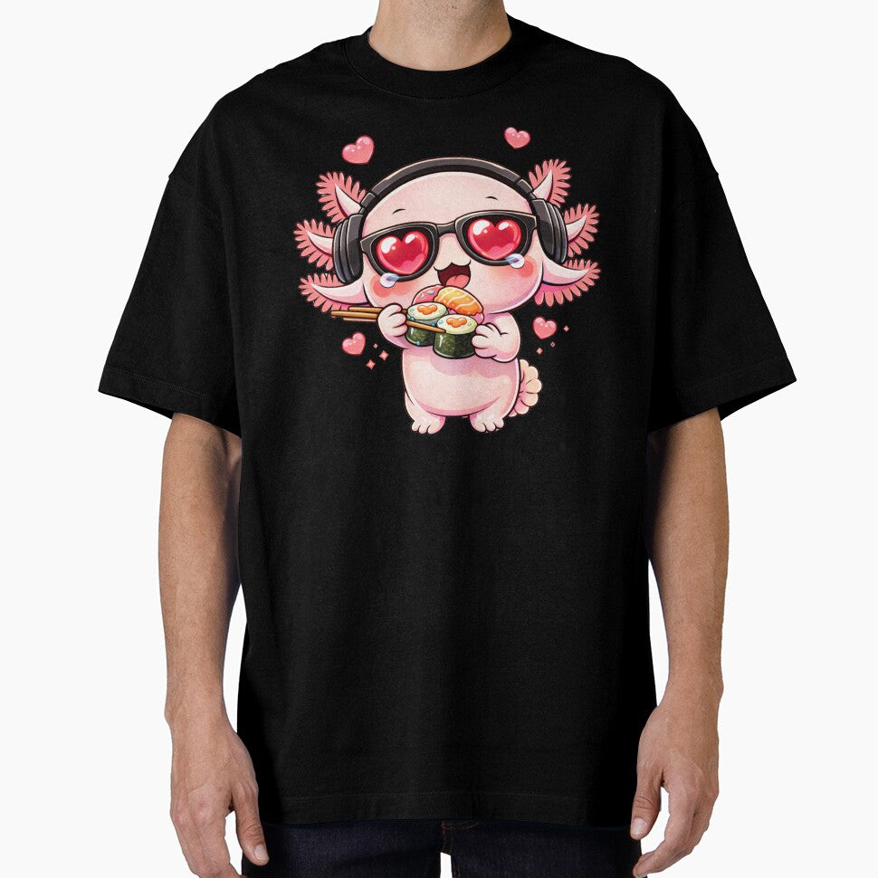 Sushi Love Axolotl – Cute Kawaii Axolotl Eating Sushi Chibi Anime Food Design by ColorSplash123