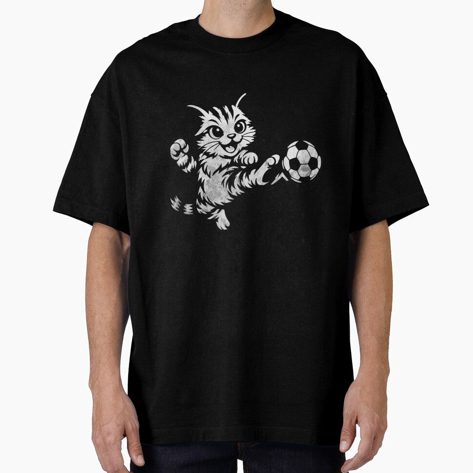 Funny Soccer Cat Kicking Ball Minimalist Line Art Cat Playing Football by BernoNickel