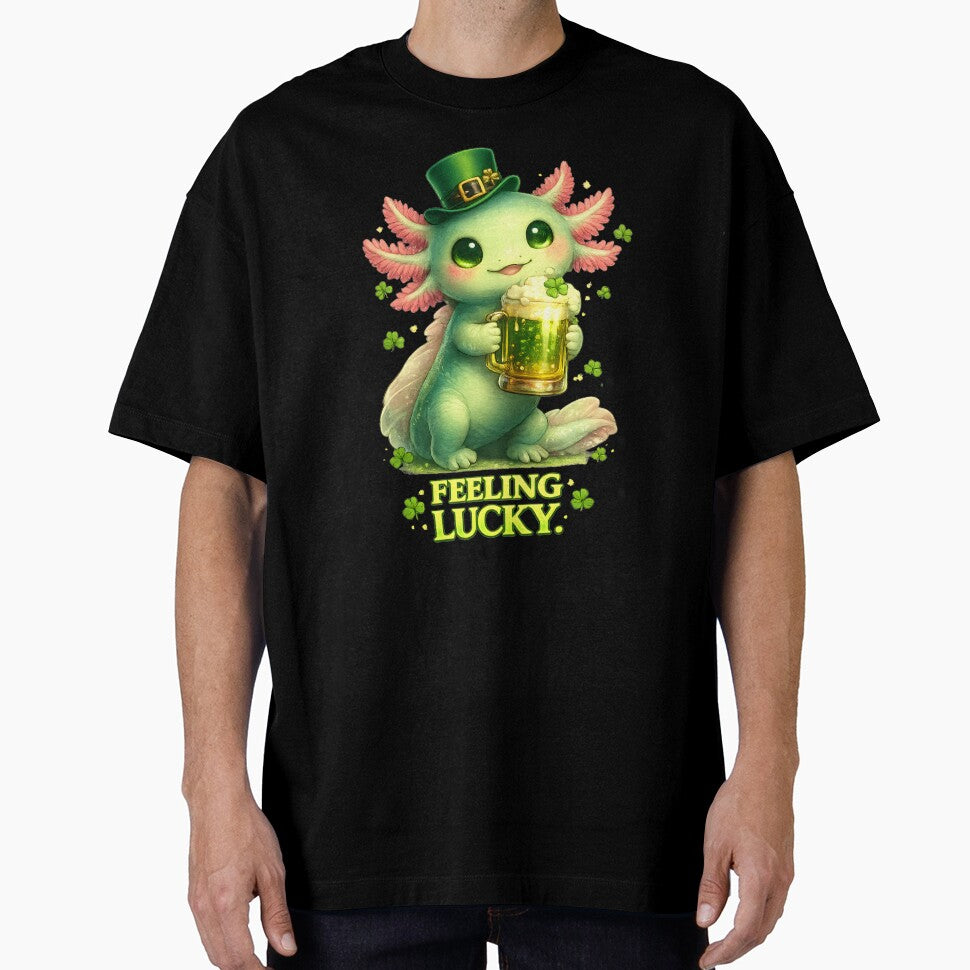 Lucky Axolotl Feeling Lucky St Patrick’s Day Cute Beer Design by LunaSpellStudio
