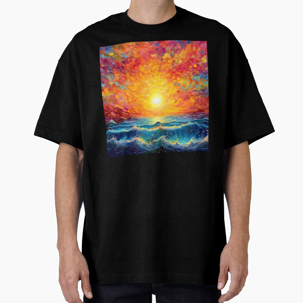 Fantasy Dramatic Fiery Vibrant Sunset Over Ocean Waves by DEC02