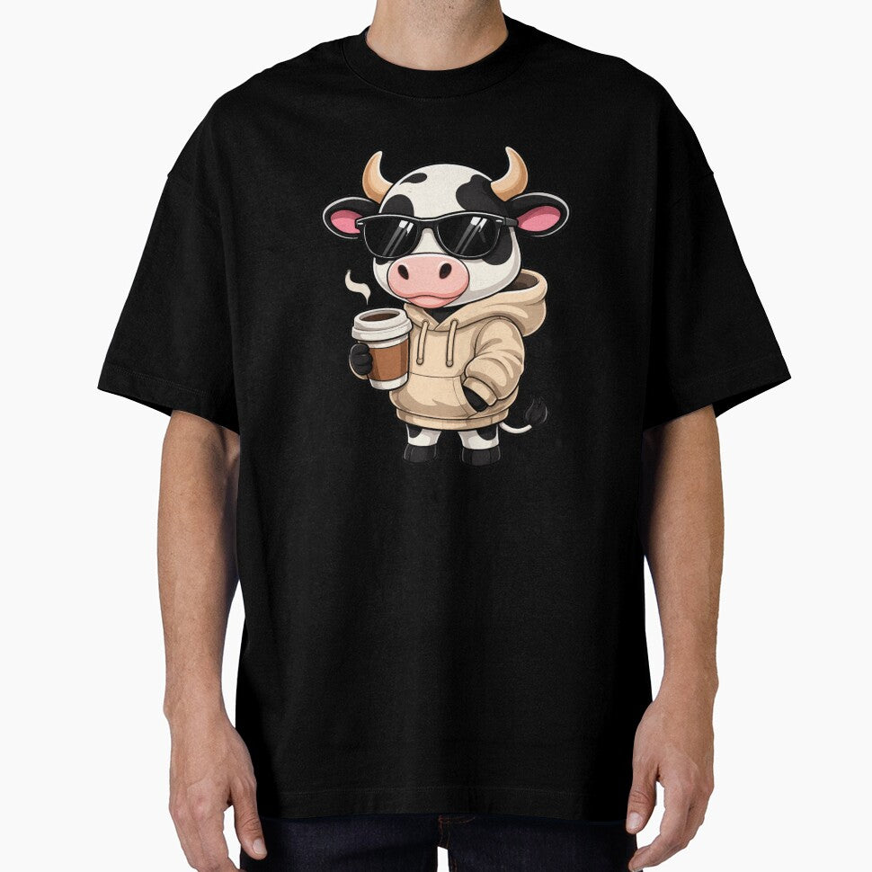 Sleepy Morning Coffee Cow – Cute Chibi Cow Cartoon | Calm Hustle Design by ColorSplash123