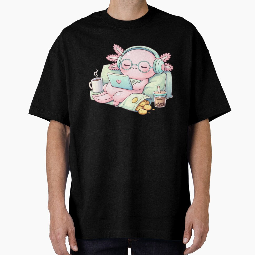 Cozy Laptop Axolotl – Cute Kawaii Axolotl Relaxing at Home Chibi Art by ColorSplash123