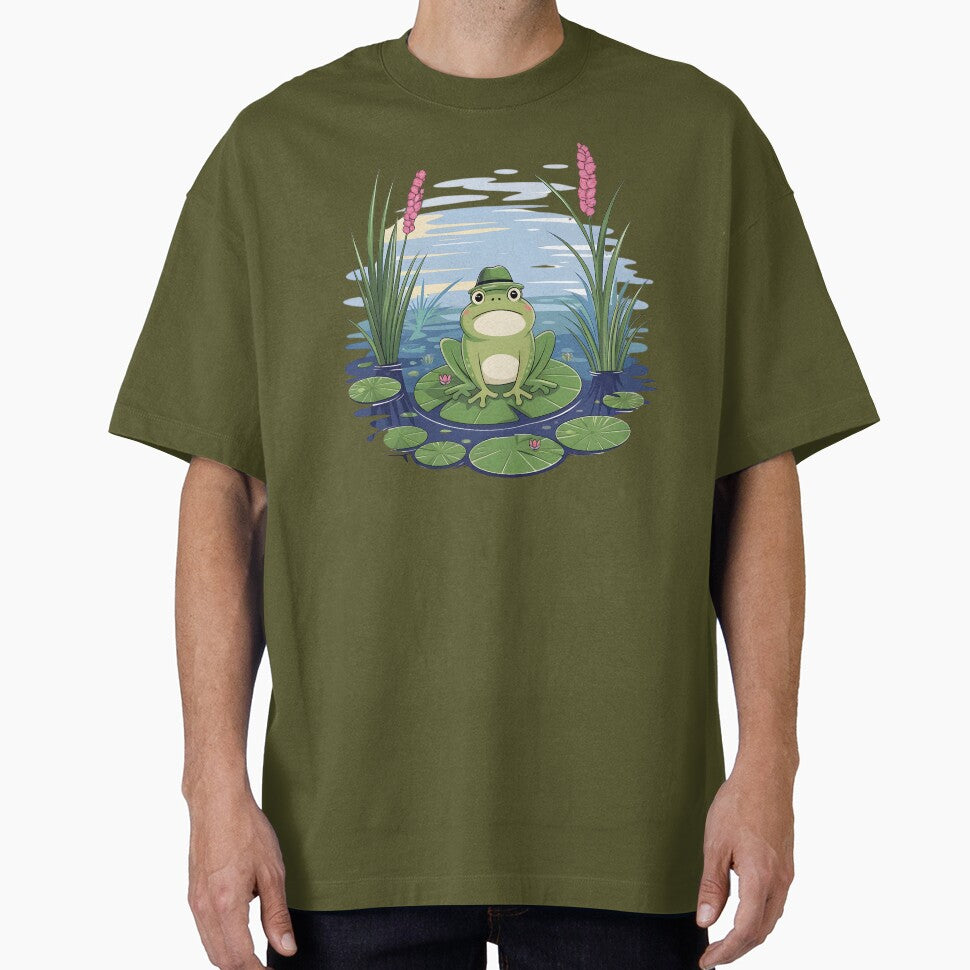 Cute Frog Sitting on Lily Pad Pond Nature Frog Aesthetic by DNDU_Design
