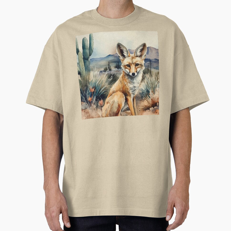 A Sitting Fennec Fox - Boho Desert Landscape Watercolors by GVRDesign