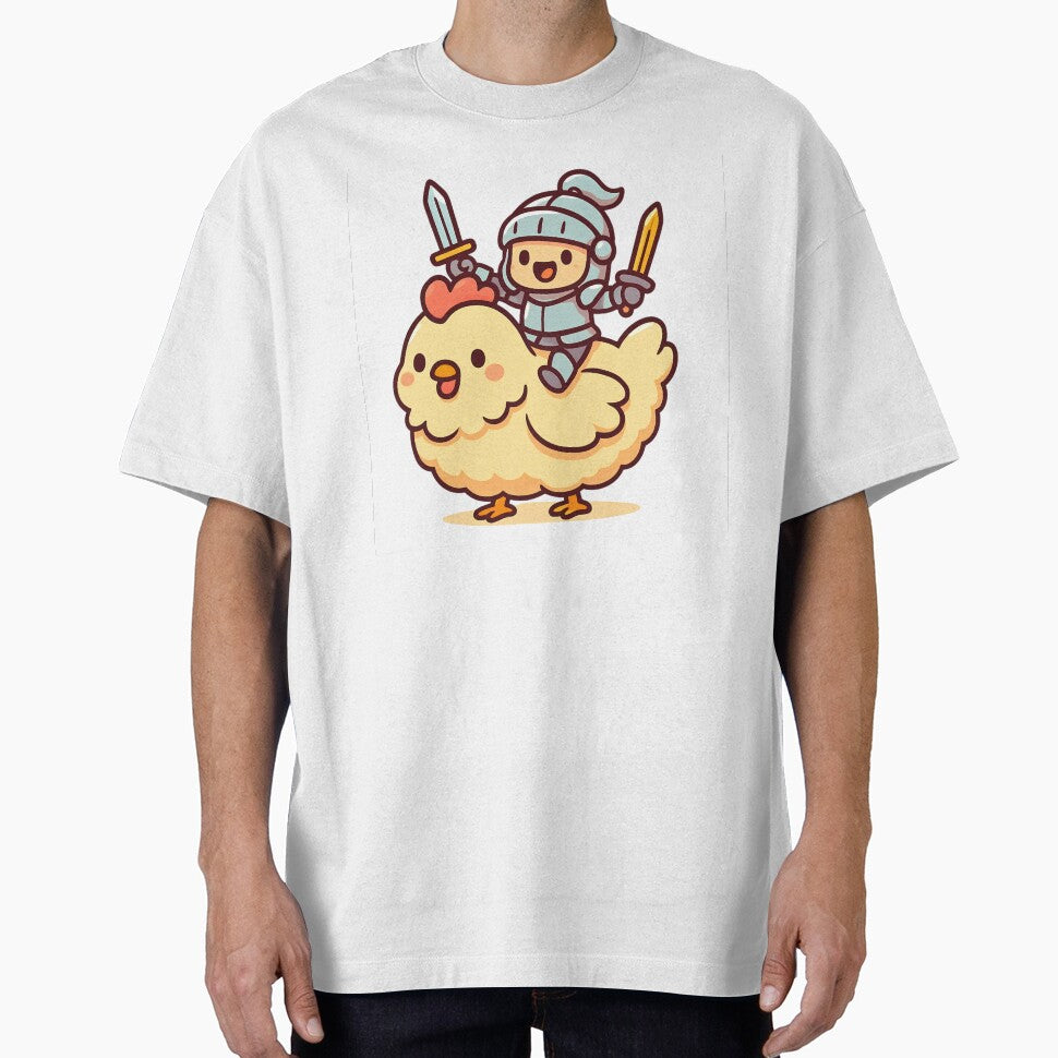 Cute Chicken Knight Riding a Fluffy Chicken | Adorable Chicken Jockey Art by By Jane Luc