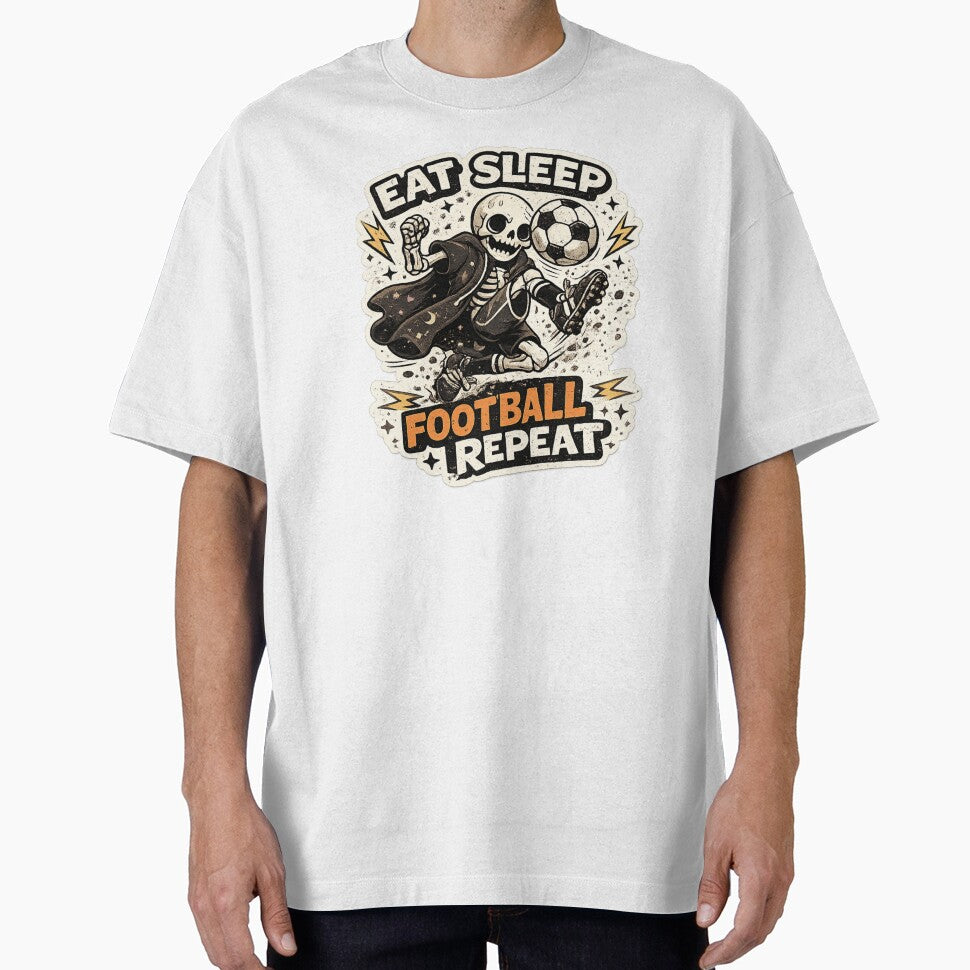 Eat Sleep Football Repeat Skeleton | Funny Soccer Lover Gothic Design by SkeletonMood