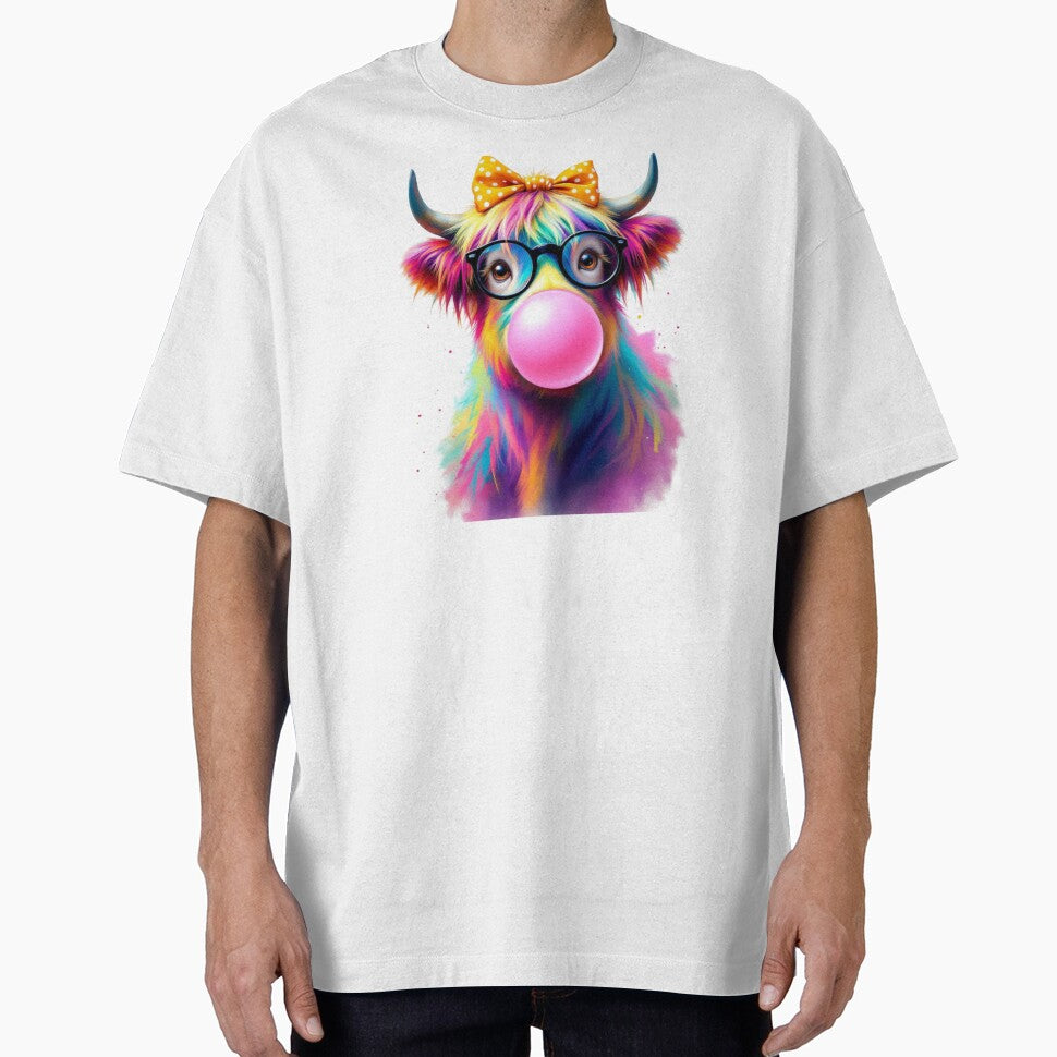 Get a Load of This Guy - Colorful Highland Cow with Glasses & Bow | Funny Rainbow Cow Art by Top Pixora