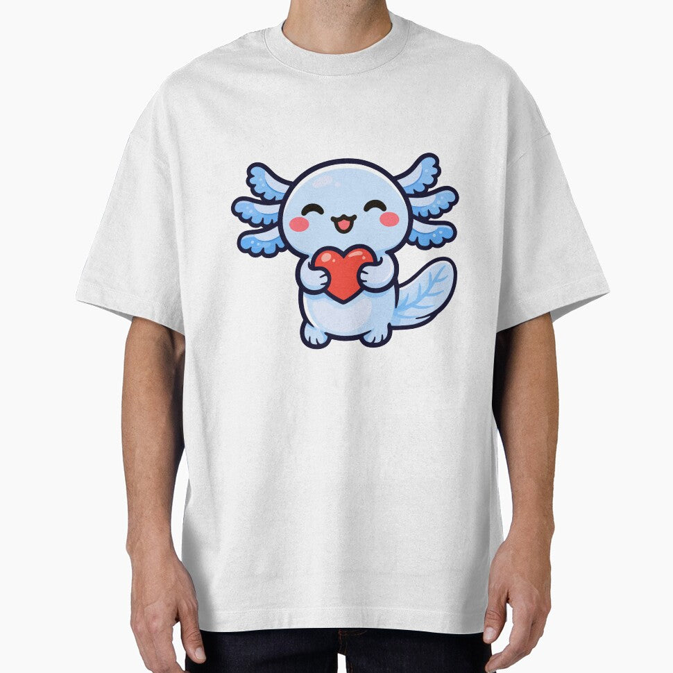Blue Axolotl Holding Heart Cute Kawaii by Antonio Piguave
