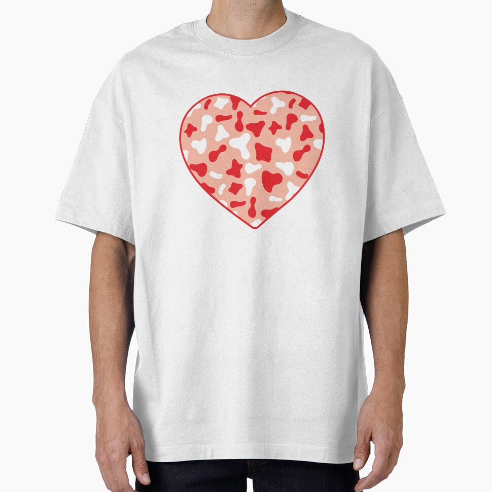 Red White Cow Pattern on Pink Cowhide | Pink Cow Skin Heart by Cow-Print-Stuff