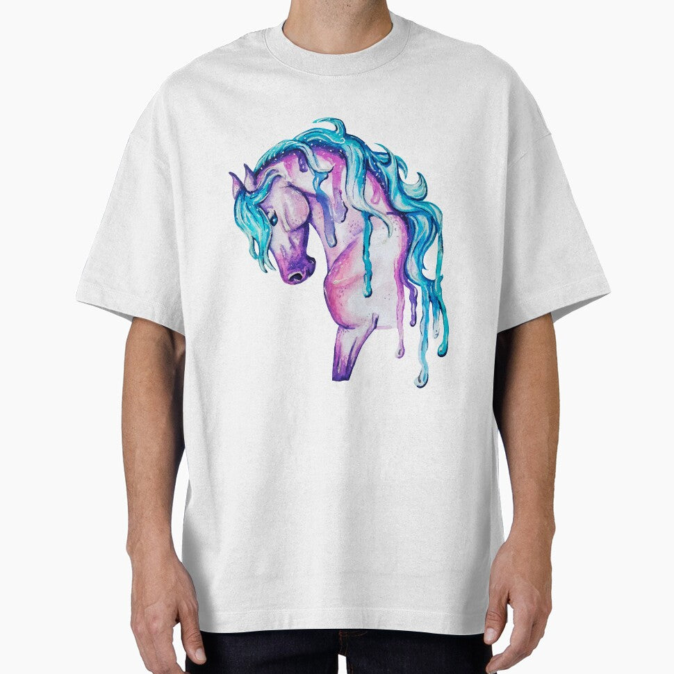 Watercolor Pink and Blue Horse by Lady-Lilac