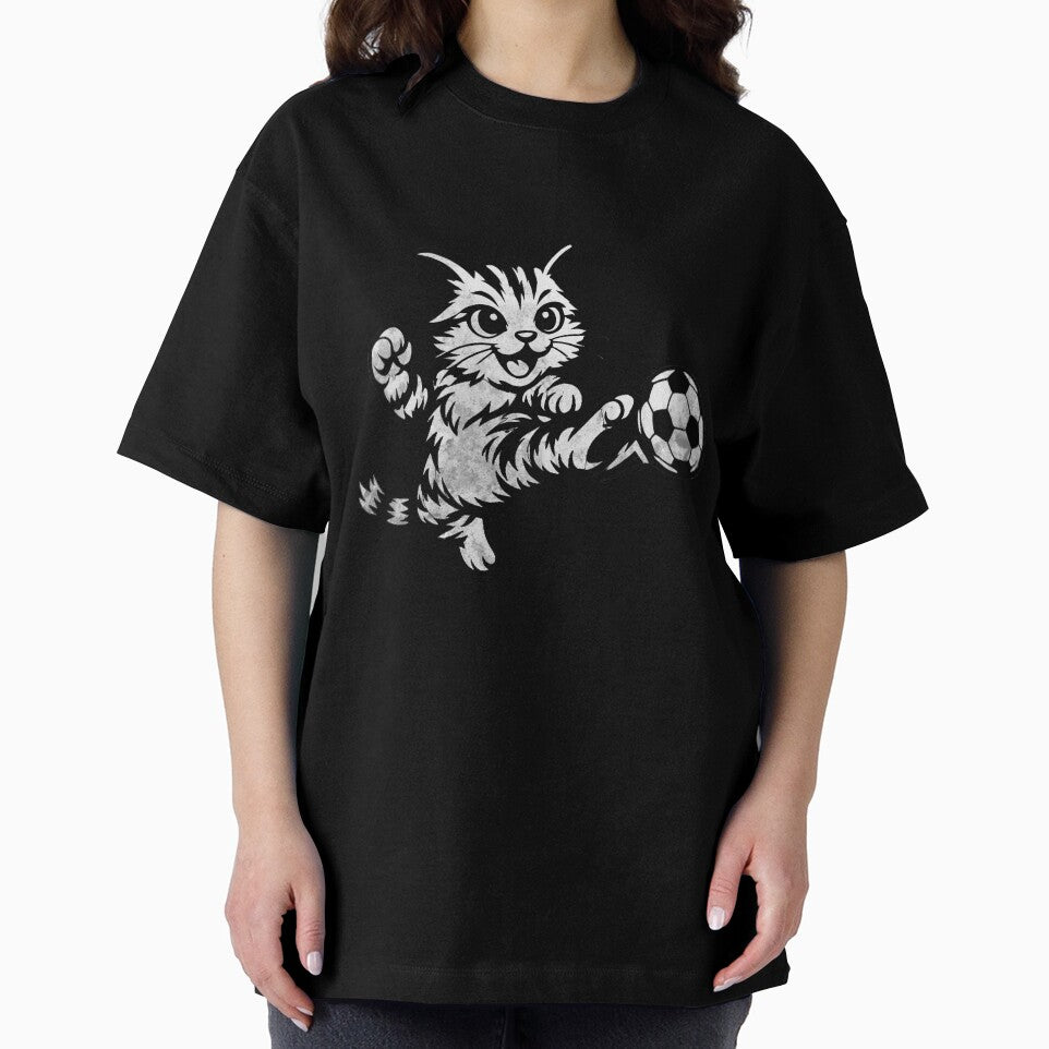 Funny Soccer Cat Kicking Ball Minimalist Line Art Cat Playing Football by BernoNickel