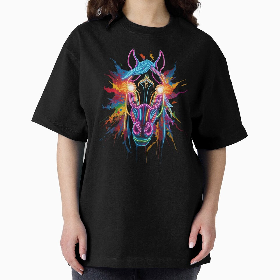 Neon Glow Psychedelic Horse Cyberpunk | Vibrant Neon Art by ExploreAura Studio