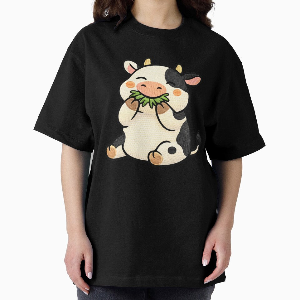 Cute Snack Lover Cow – Kawaii Happy Cow Funny Foodie Embroidered Patch Style by ColorSplash123