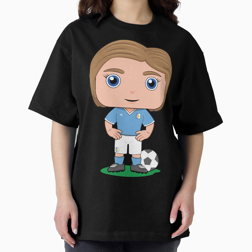 Cute girl soccer player illustration in sky blue kit by essjaydesigns