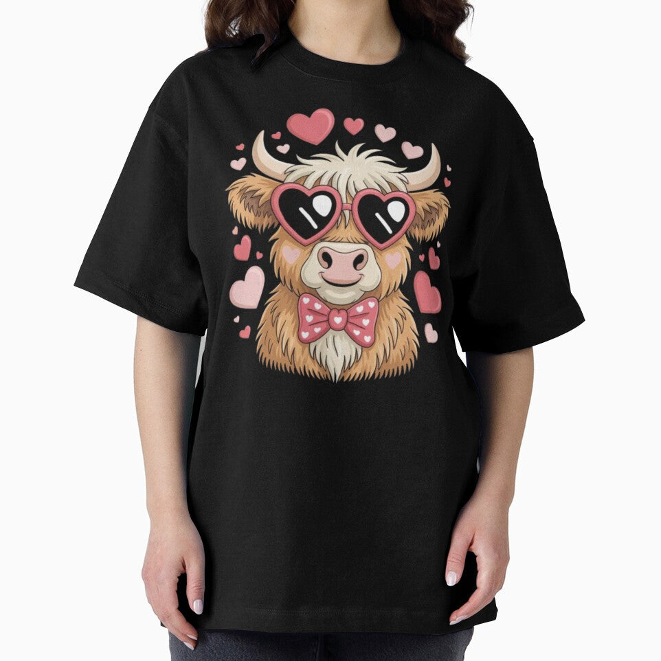 Cute Highland Cow Valentine T-Shirt | Fluffy Cow with Hearts Shirt | Farm Animal Valentine Gift by Youpiworld