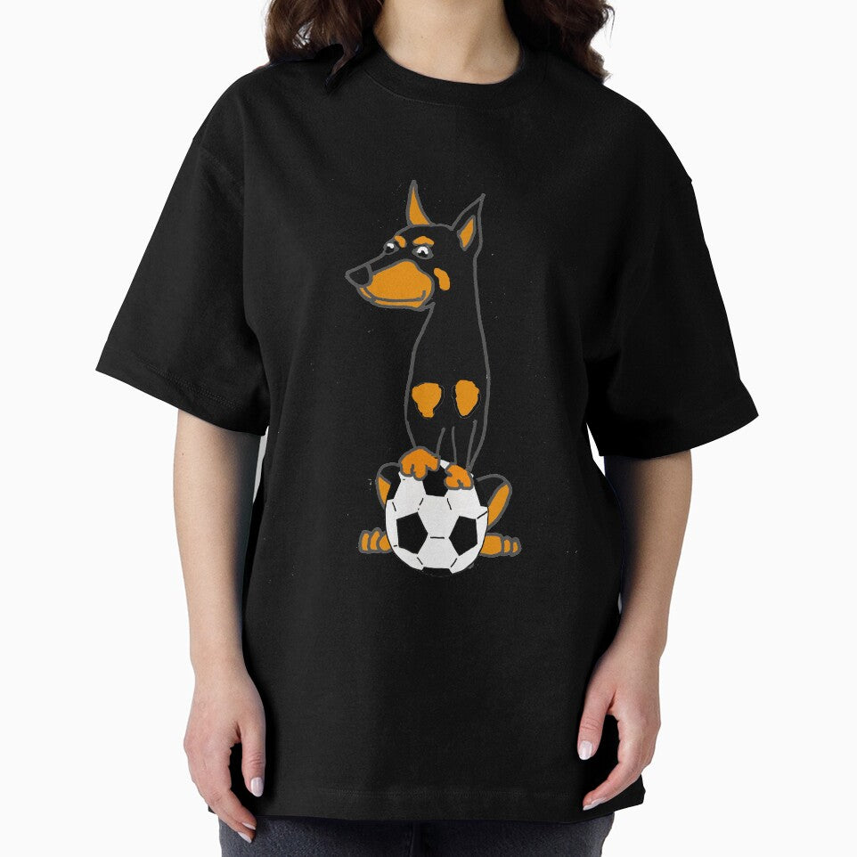 Funny Doberman Pinscher Dog Playing Soccer by Nature's Fancy