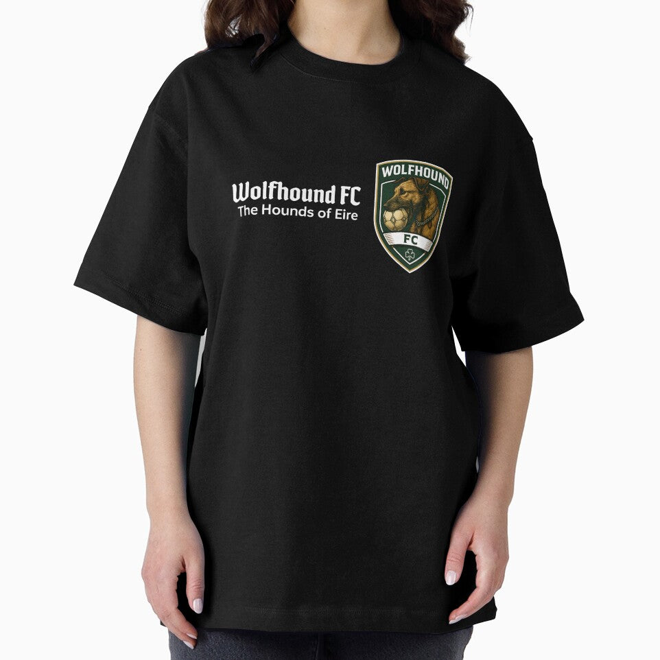 Wolfhound FC - Hounds of Eire - Irish Wolfhound with soccer ball in mouth - white font by Irish Wolfhound Central