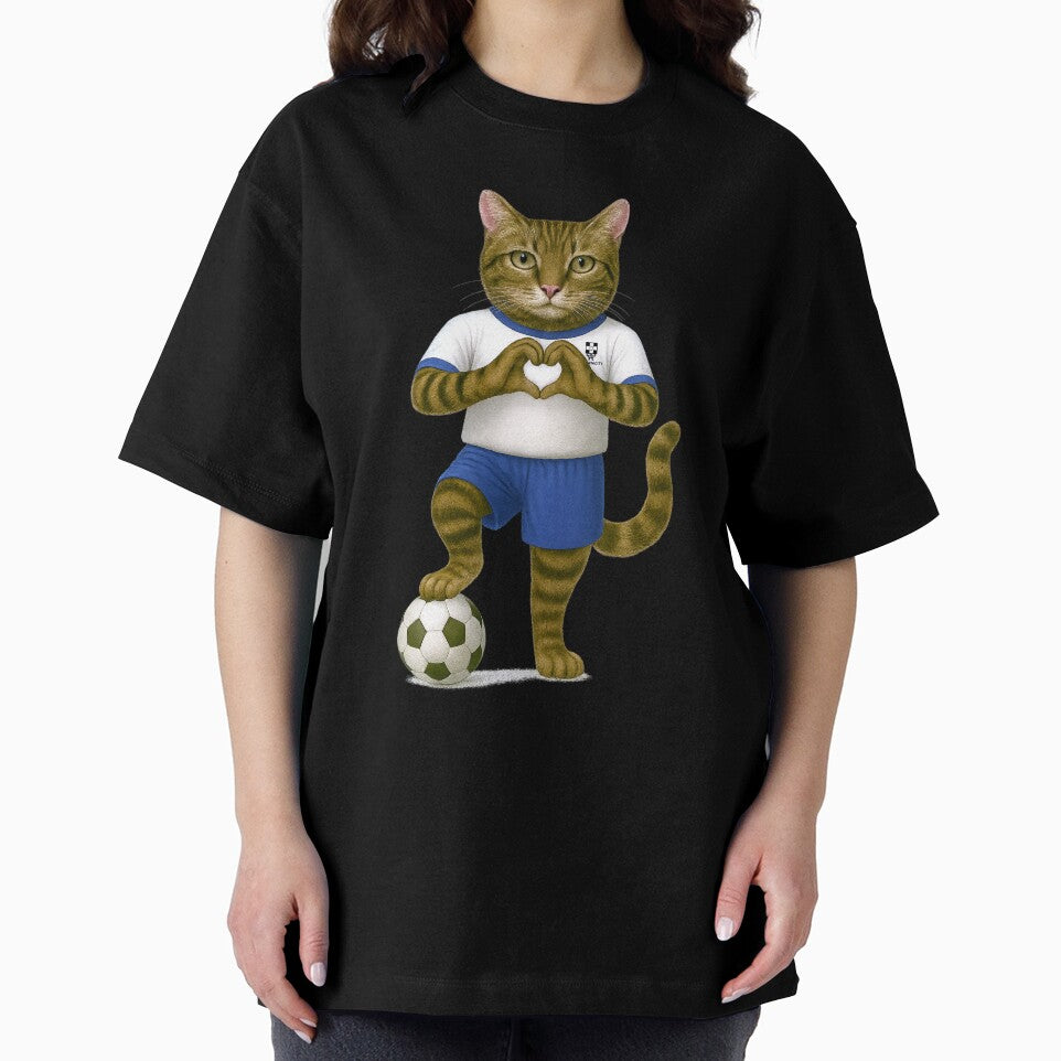 Soccer Cat Illustration – Tabby Athlete Making Heart Gesture by Patternicity