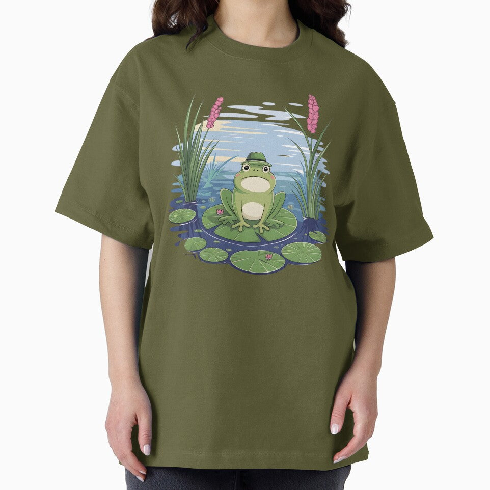Cute Frog Sitting on Lily Pad Pond Nature Frog Aesthetic by DNDU_Design