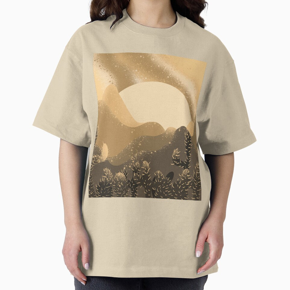Golden Desert Sunset with Cacti - Minimalist Boho Landscape Illustration by TheArtOfTreble