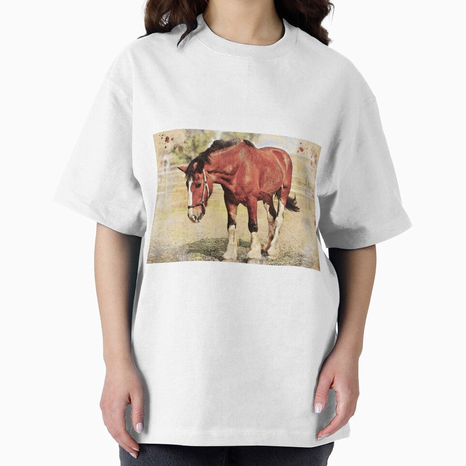 Brown shire horse outside – digital painting with vintage look by NickoPrints