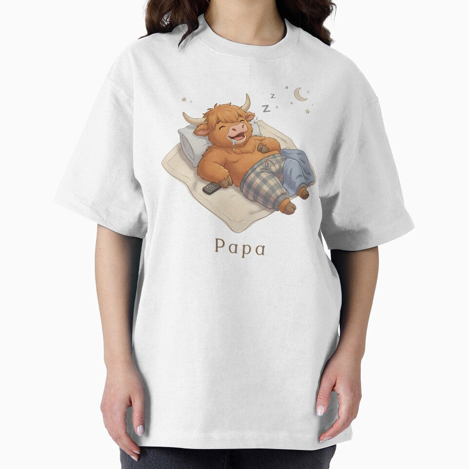 Papa Highland Cow Sleeping Illustration by HumTumMe