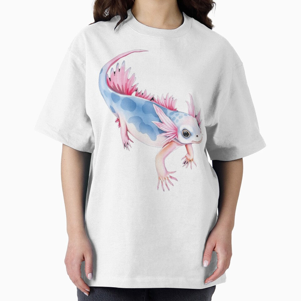 Cute Kawaii Blue Axolotl Watercolor Illustration, Pink Gills Adorable Amphibian Art Print by EllDAV777