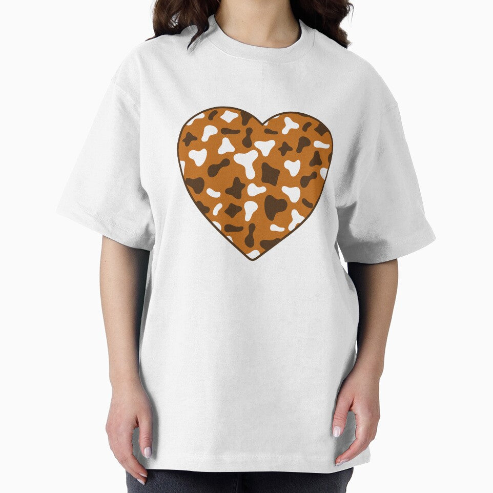 White Brown Cow Pattern on Caramel Cowhide | Caramel Cow Skin Heart by Cow-Print-Stuff
