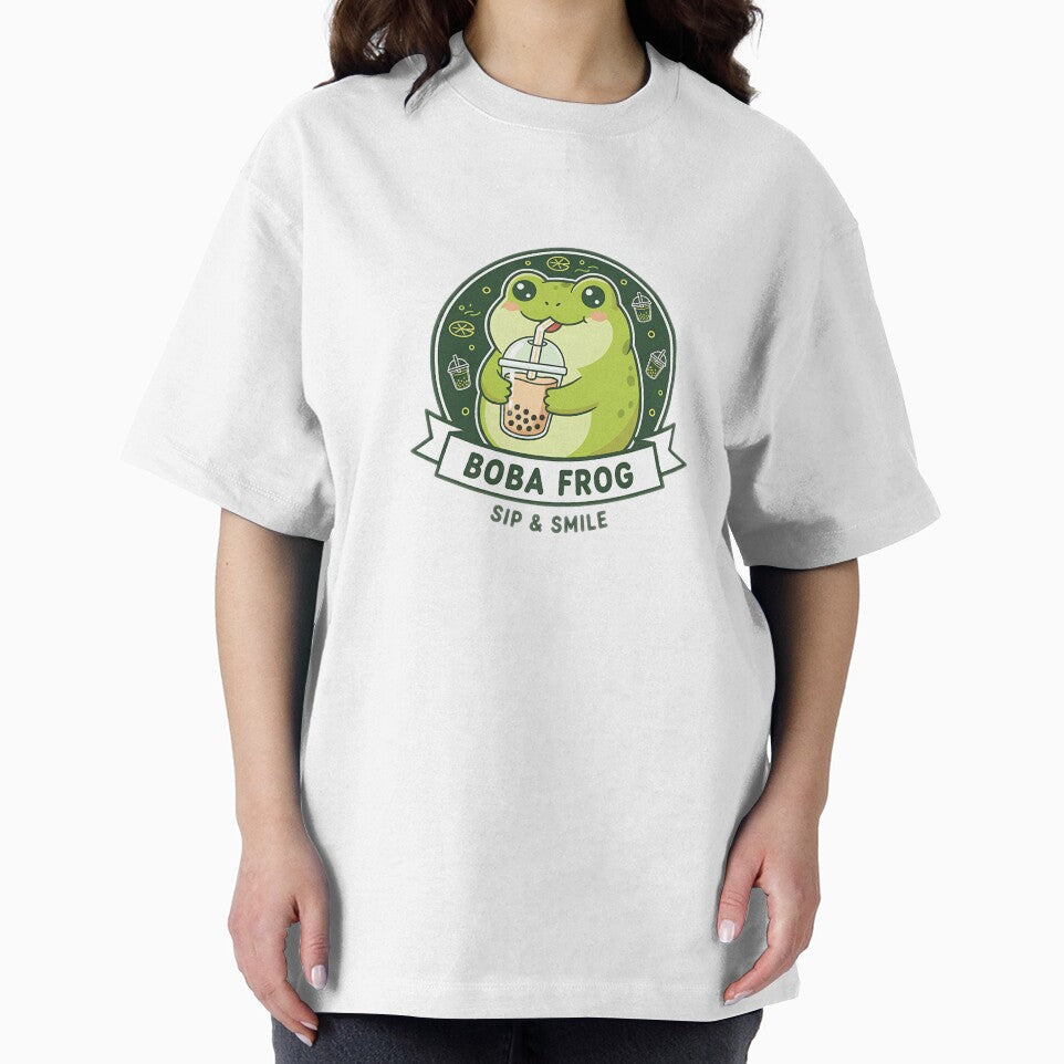 Kawaii Chibi Frog Drinking Bubble Tea – Cute Funny Frog Art for Sticker & Shirt by meesub