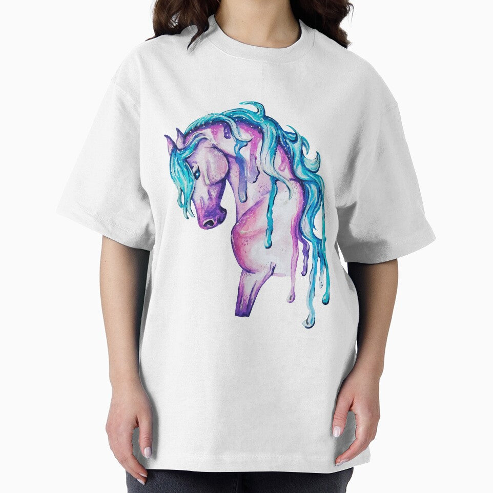 Watercolor Pink and Blue Horse by Lady-Lilac